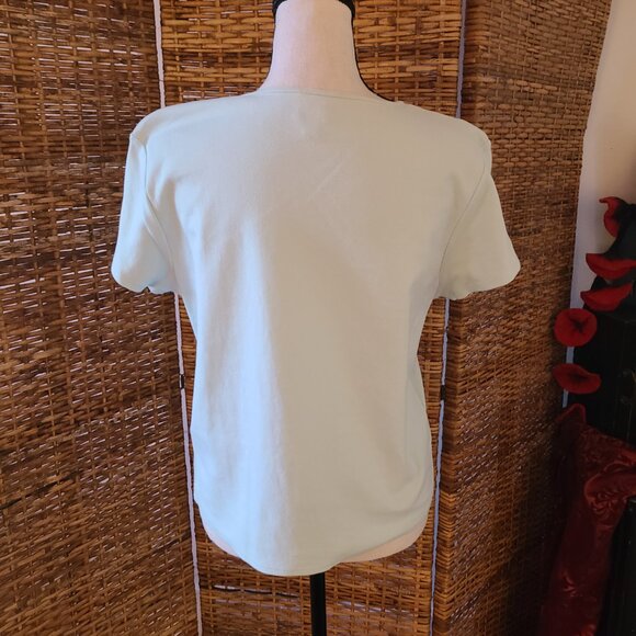 VTG Eileen Fisher Womens Top Shirt Y2K Sz M Cap Sleeve Light Blue 100% Cotton - Picture 3 of 4